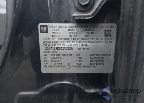 2013 Chevrolet Captiva Sport Lt from USA, damaged, VIN 3GNAL3EK6DS630800